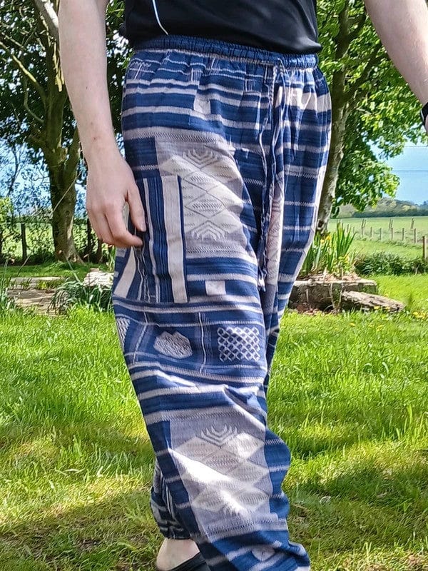 Beige Navy Blue Harem Pants Wide Leg Baggy Hippie Summer Trousers Mens Ladies