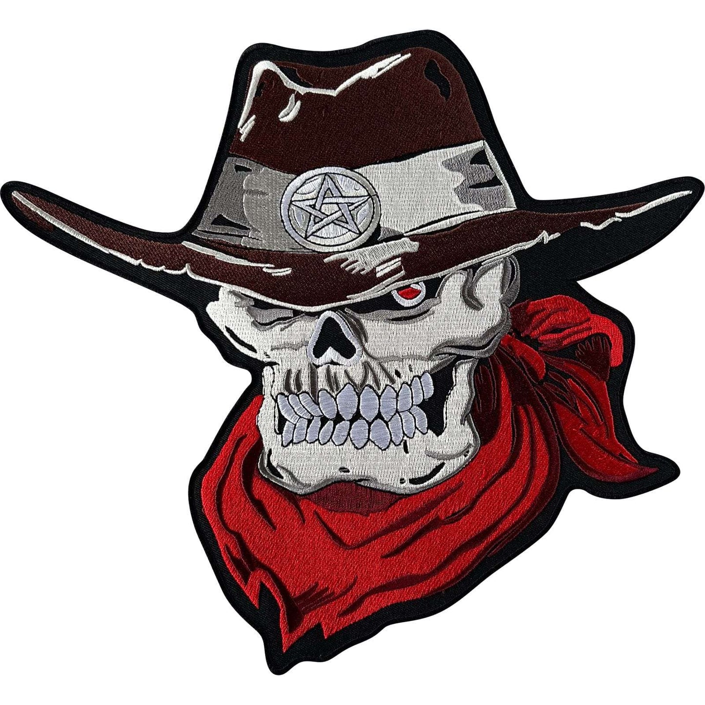 Big Large Cowboy Skull Pentagram Patch Iron Sew On Clothes Bag Embroidered Badge