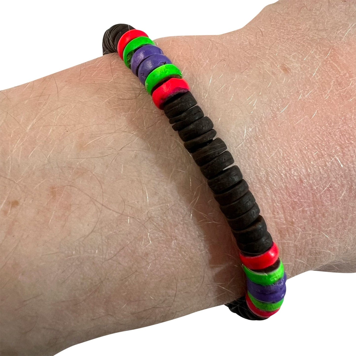 Black Neon Wood Bead Bracelet Wristband Bangle Mens Womens Boys Girls Jewellery