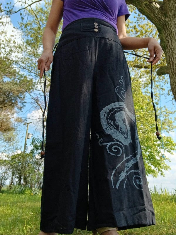 Black Wide Leg Palazzo Harem Pants Womens Ladies Baggy Thailand Summer Trousers