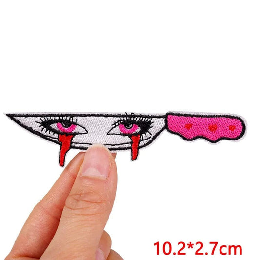 Blood Tears Eyes Knife Embroidered Patch Iron Sew On Garment Embroidery Badge