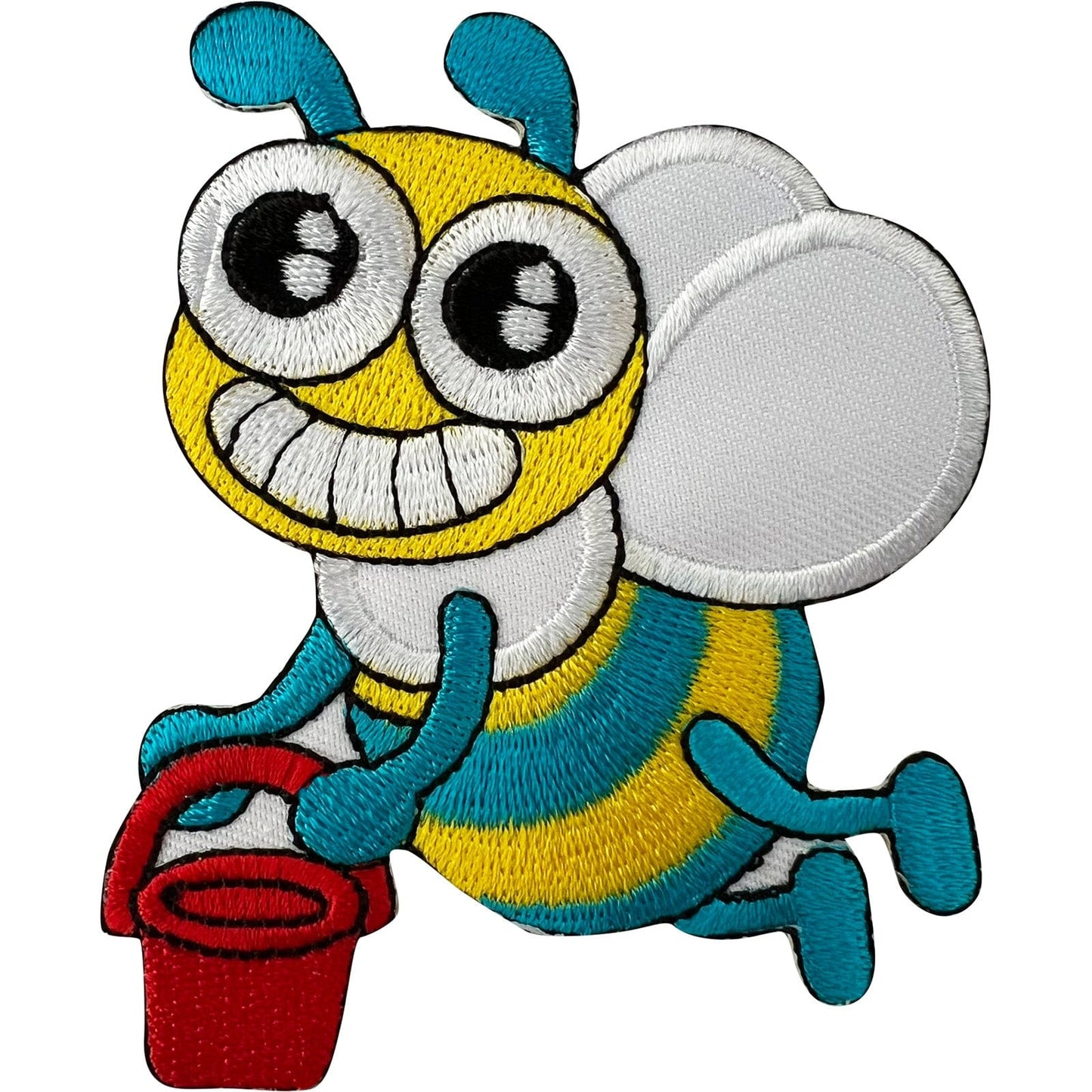 Bumblebee Patch Red Bucket Iron Sew On Clothes Arts Crafts Bee Embroidered Badge