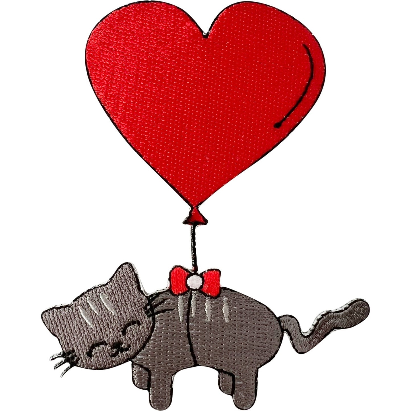 Cat Red Love Heart Bow Balloon Patch Iron Sew On Clothes Bag Embroidered Badge
