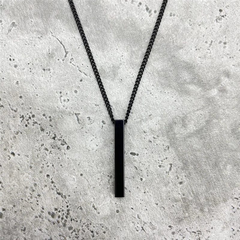 Contemporary Geometric Pendant: Stainless Steel Rectangle Cuboid Necklace on Cuban Chain - Available in Black, Silver, or Gold Finish