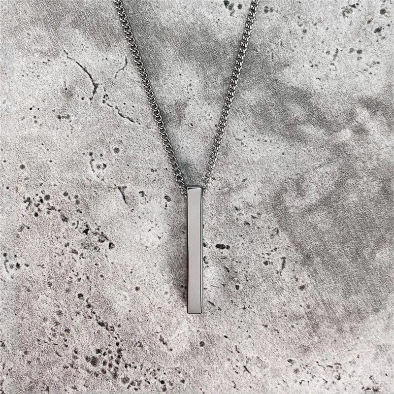 Contemporary Geometric Pendant: Stainless Steel Rectangle Cuboid Necklace on Cuban Chain - Available in Black, Silver, or Gold Finish