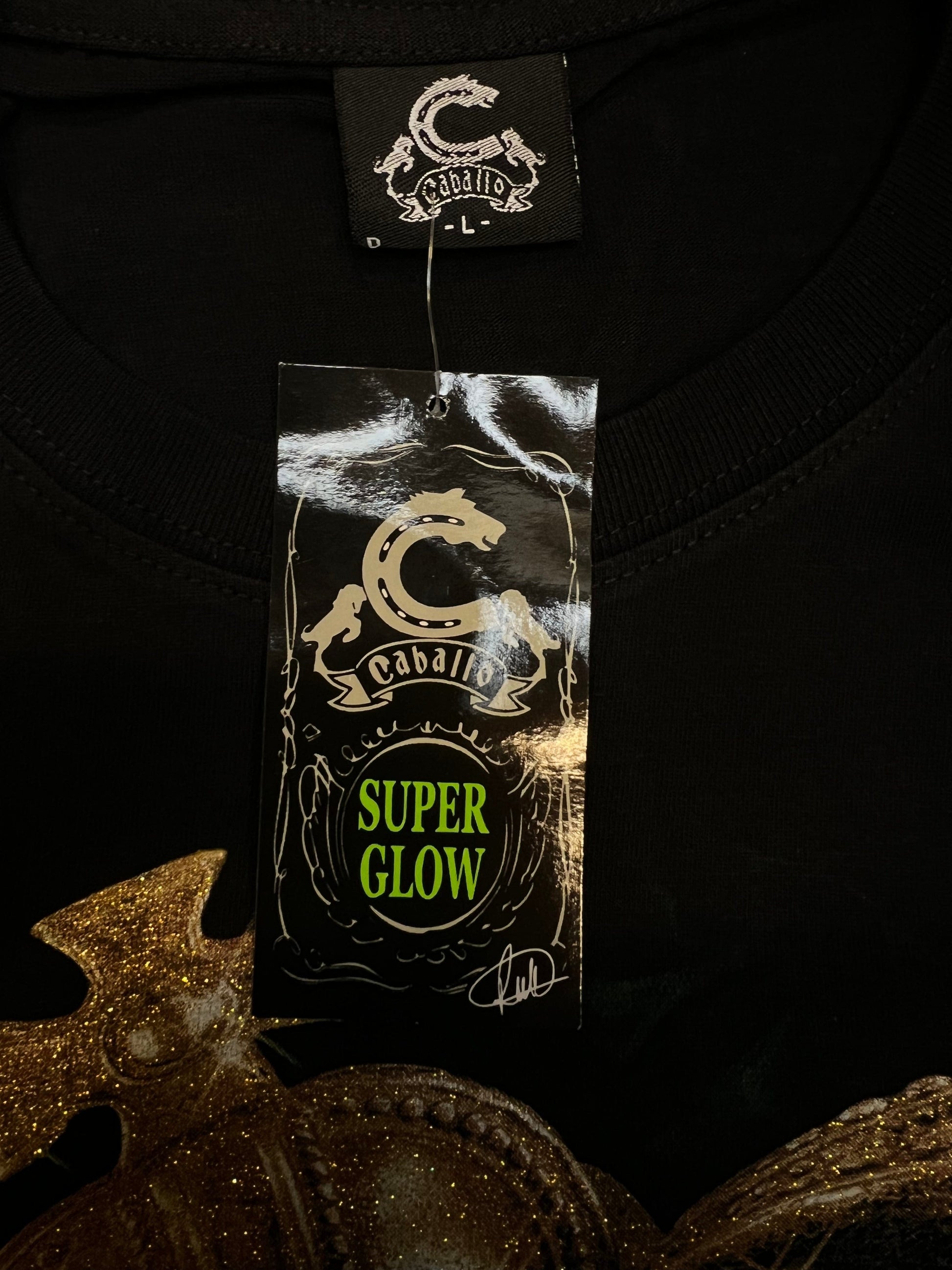 Glow in the Dark Black King Skull Crown Roses T Shirt Size L