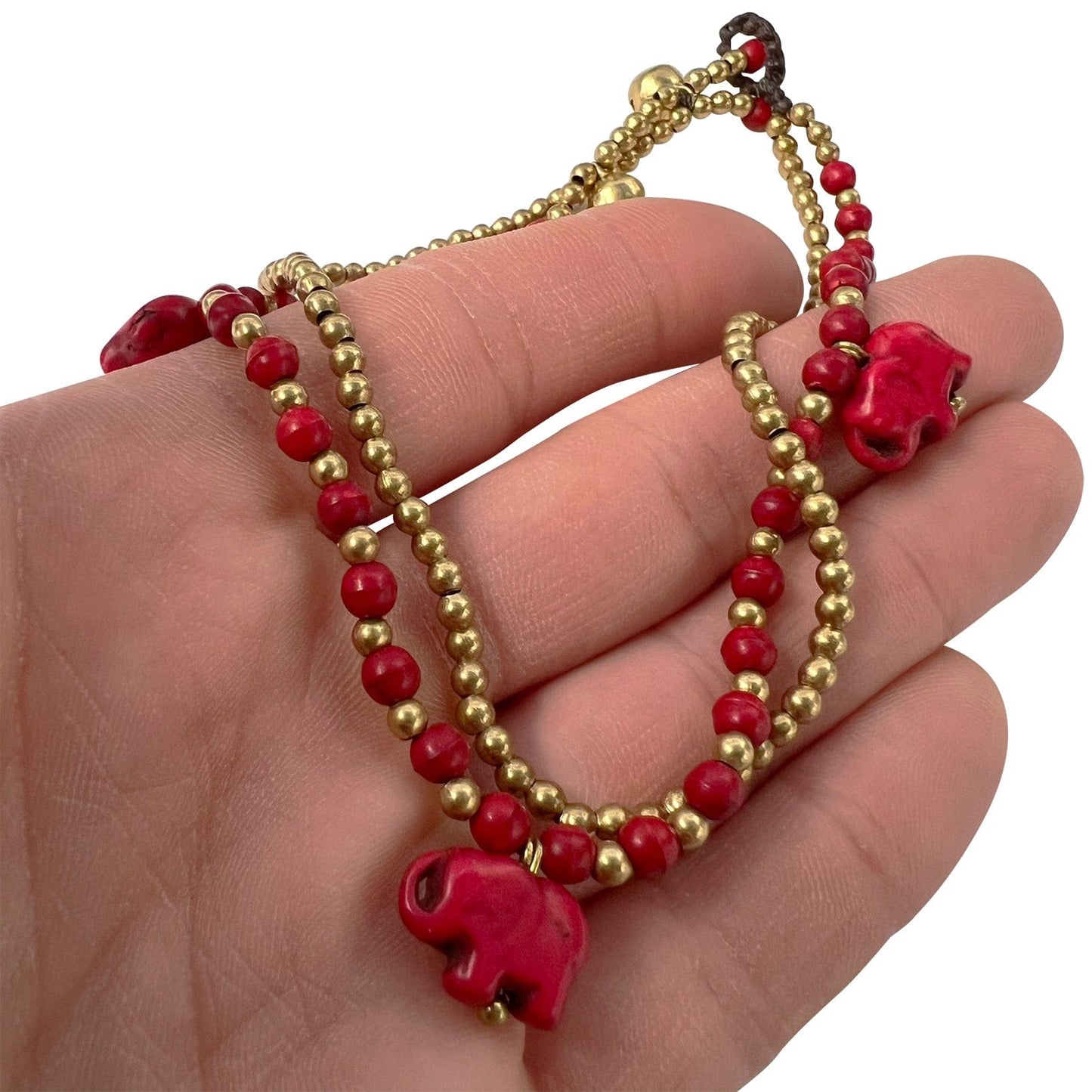 Gold Red Elephant Beads Anklet Foot Chain Ankle Bracelet Womens Girls Jewellery