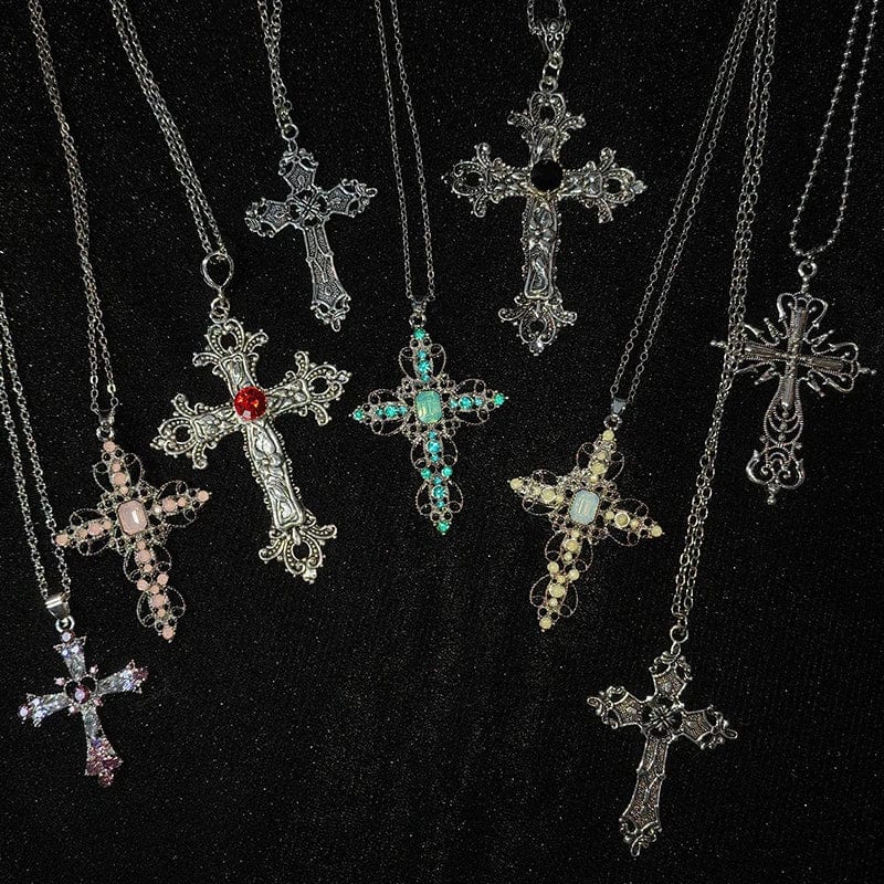 Gothic Irregular Cross Clavicle Chain Necklace: Crystal-Embellished Statement Piece for Women and Men - Aesthetic Jewelry