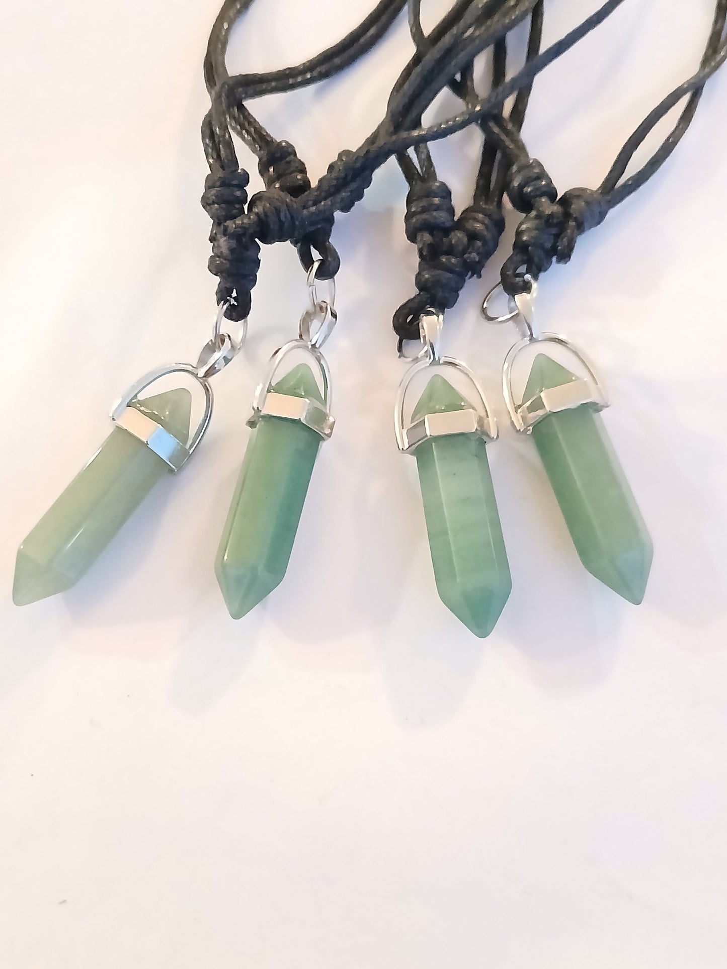 Green aventurine point tower charm crystal gemstone necklace black neck cord choker healing stone lucky charm