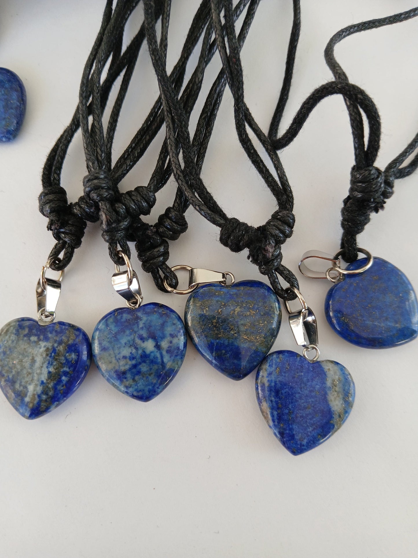 Heart charm Lapis lazuli crystal stone healing pendant necklace black choker neck cord