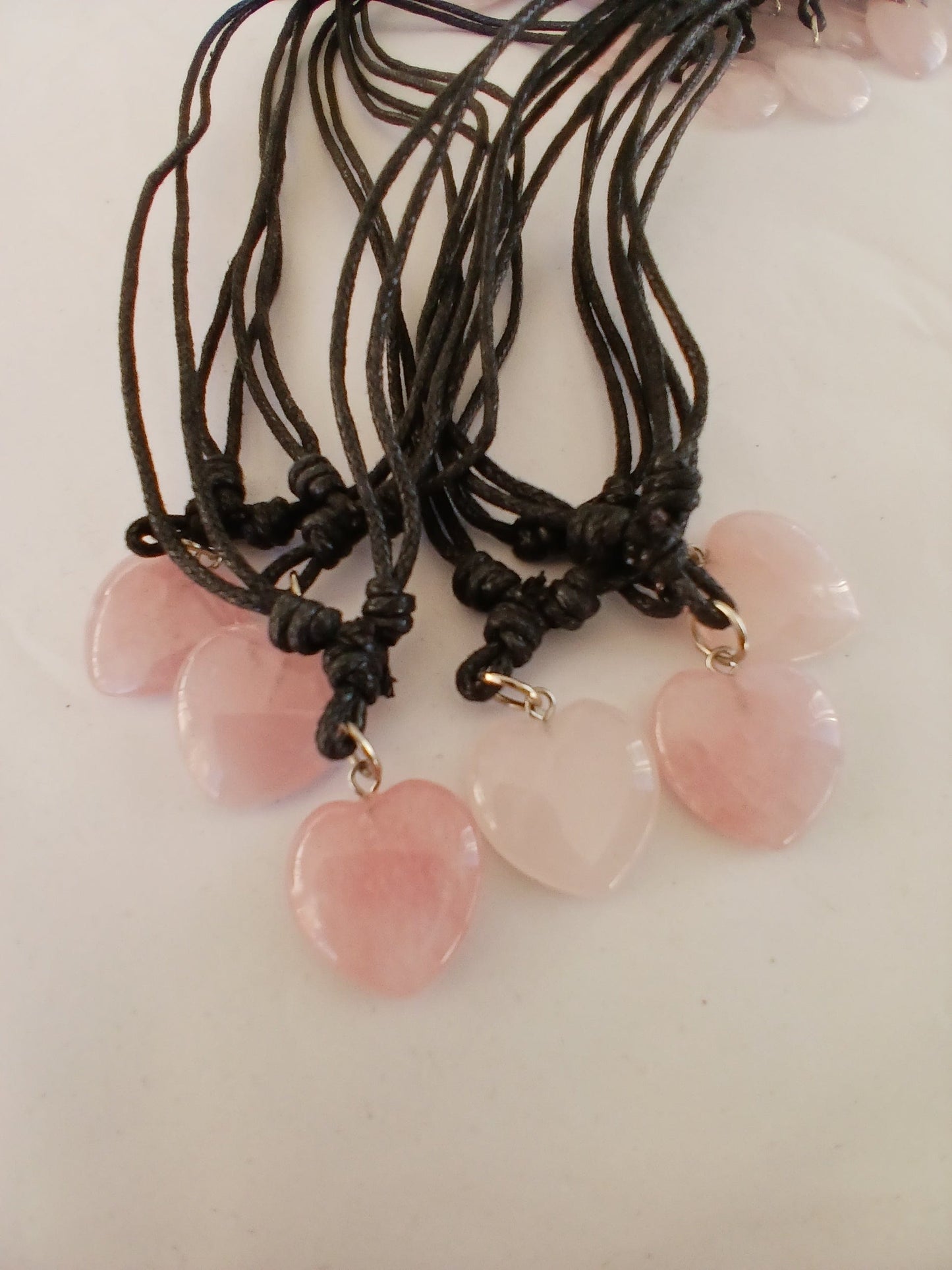 Heart Rose Quartz crystal gemstone pendant necklace pink rose charm with black choker