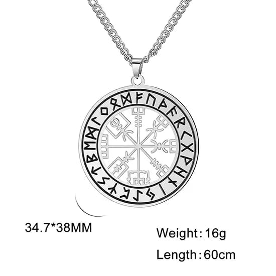 Nordic Rune Stainless Steel Pendant: Vintage Viking Amulet Talisman Necklace for Men - Pagan Elder Futhark Jewelry
