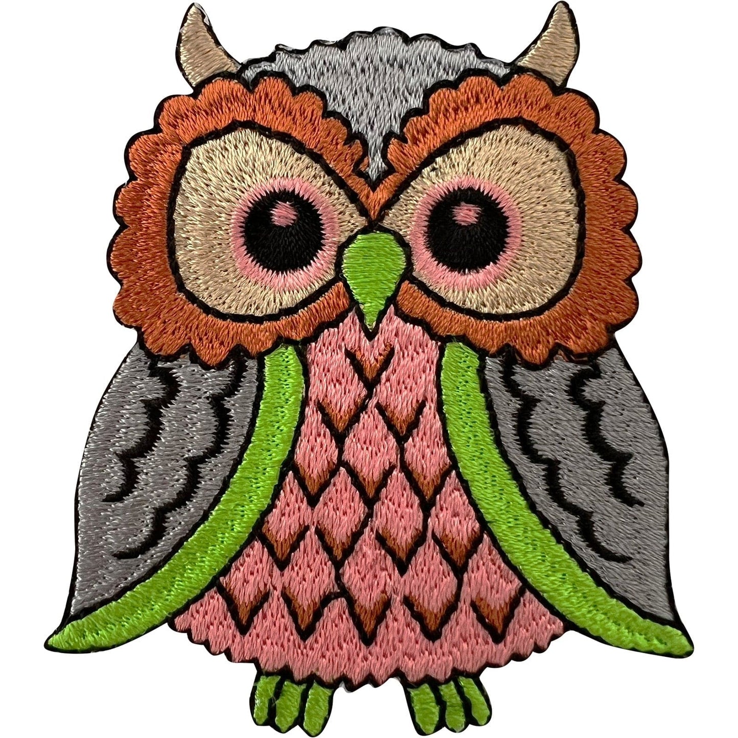 Owl Patch Iron Sew On Clothing Bags Hats Grey Green Pink Brown Embroidered Badge