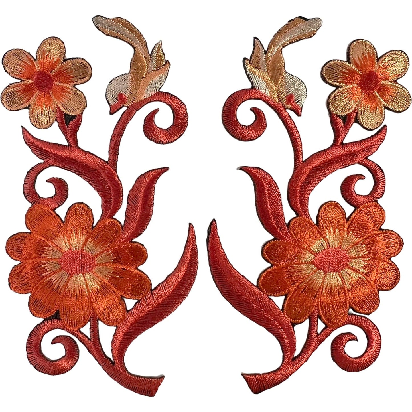 Pair of Orange Bird Flower Patch Embroidered Badge Iron Sew On Denim Jean Jacket