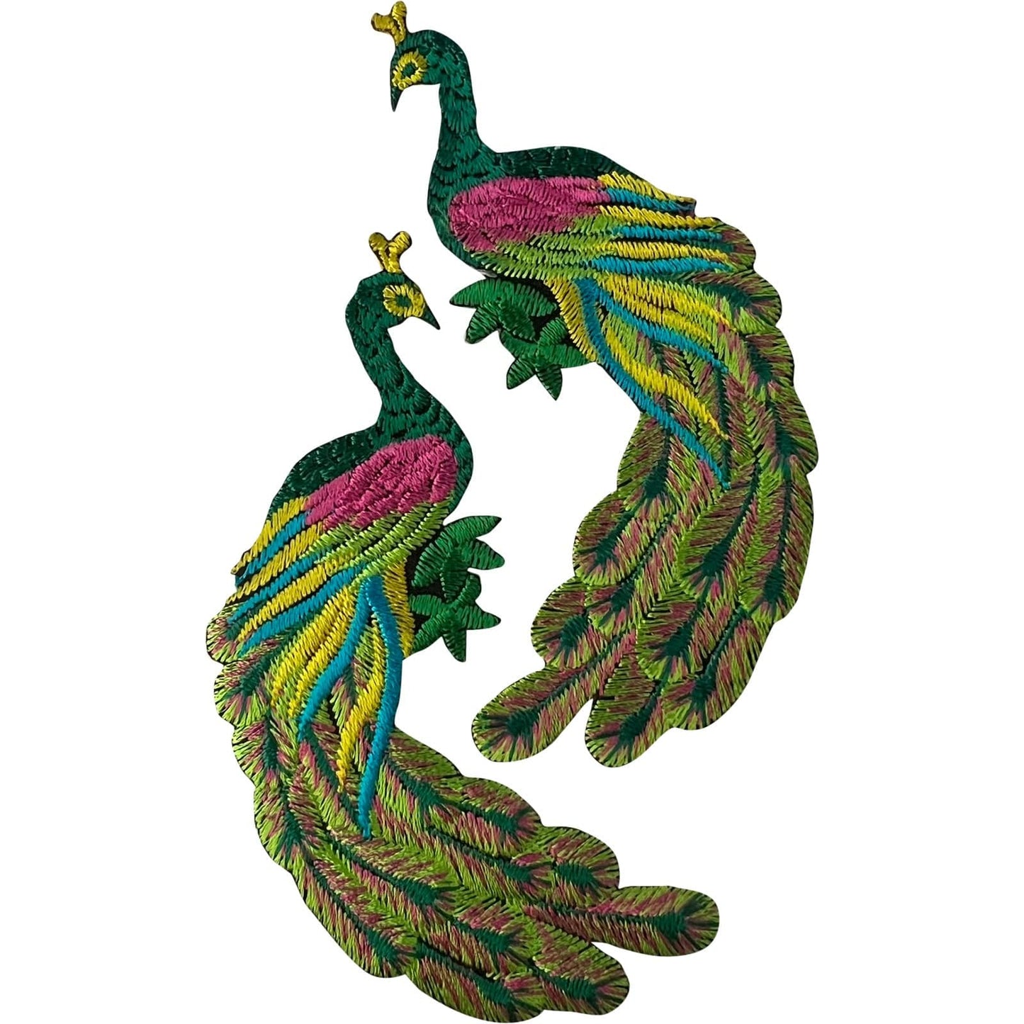Pair of Peacock Patches Iron Sew On Clothes Bag Embroidered Badges Decals Motifs