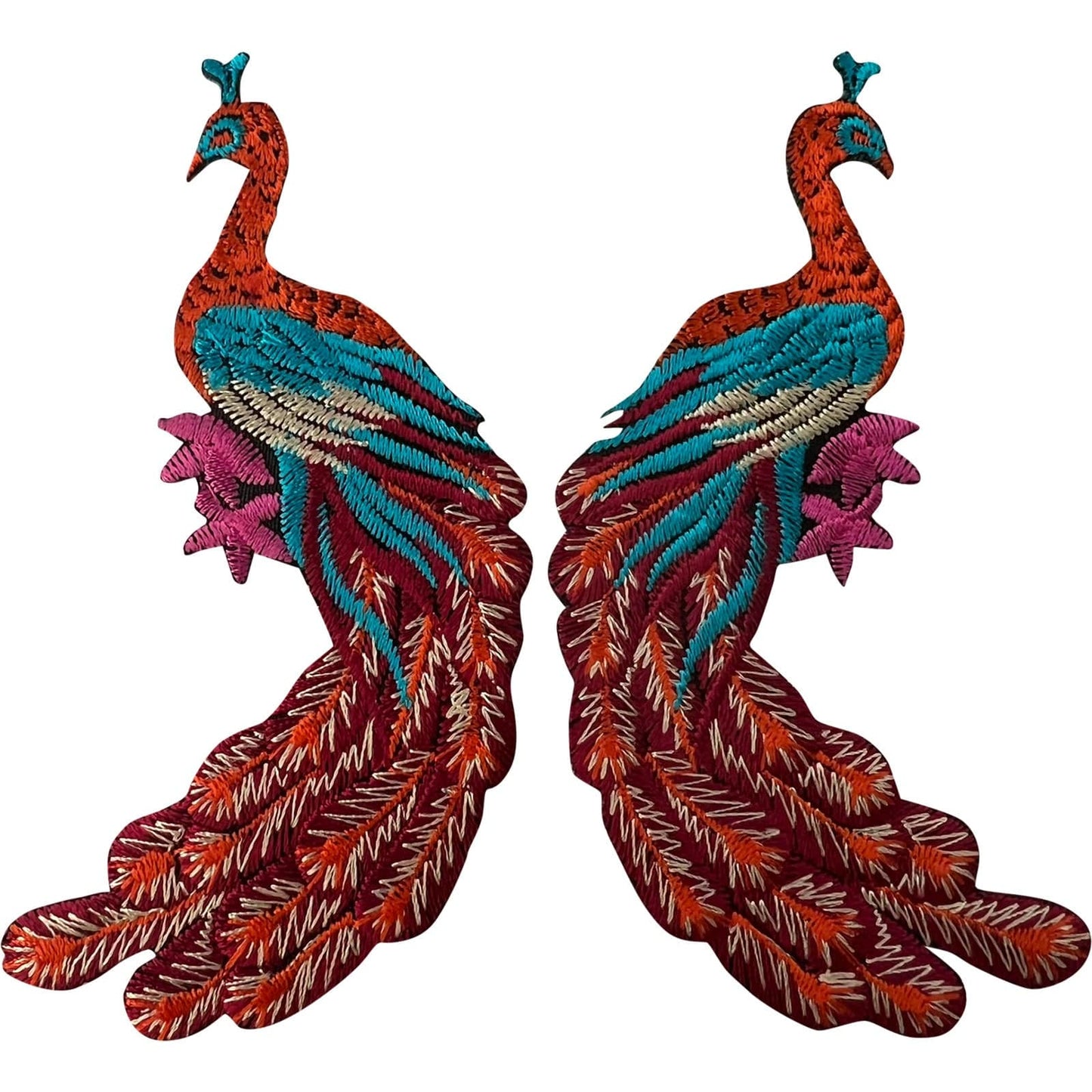 Pair of Peacock Patches Iron Sew On Clothes Bag T Shirts Tops Embroidered Badges