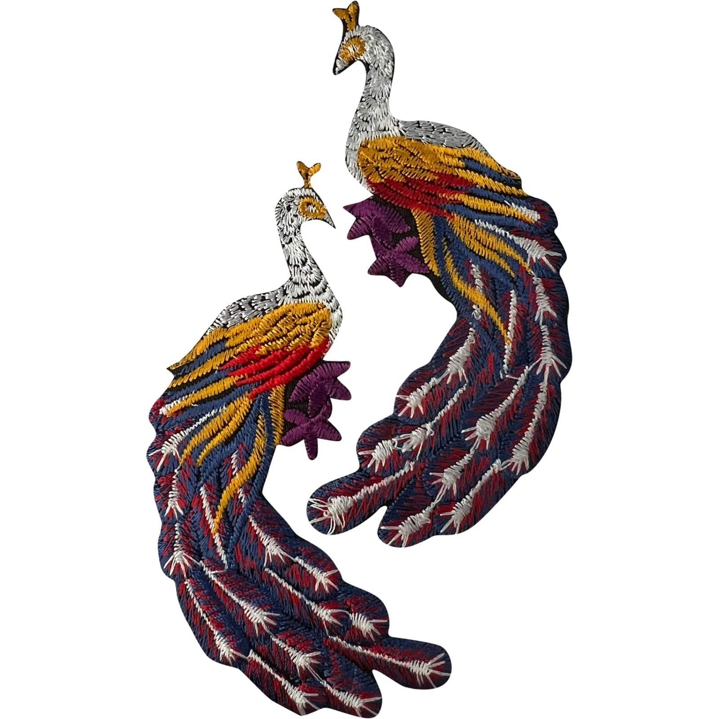 Pair of Peacock Patches Iron Sew On Clothes Bag Trousers Craft Embroidery Badges