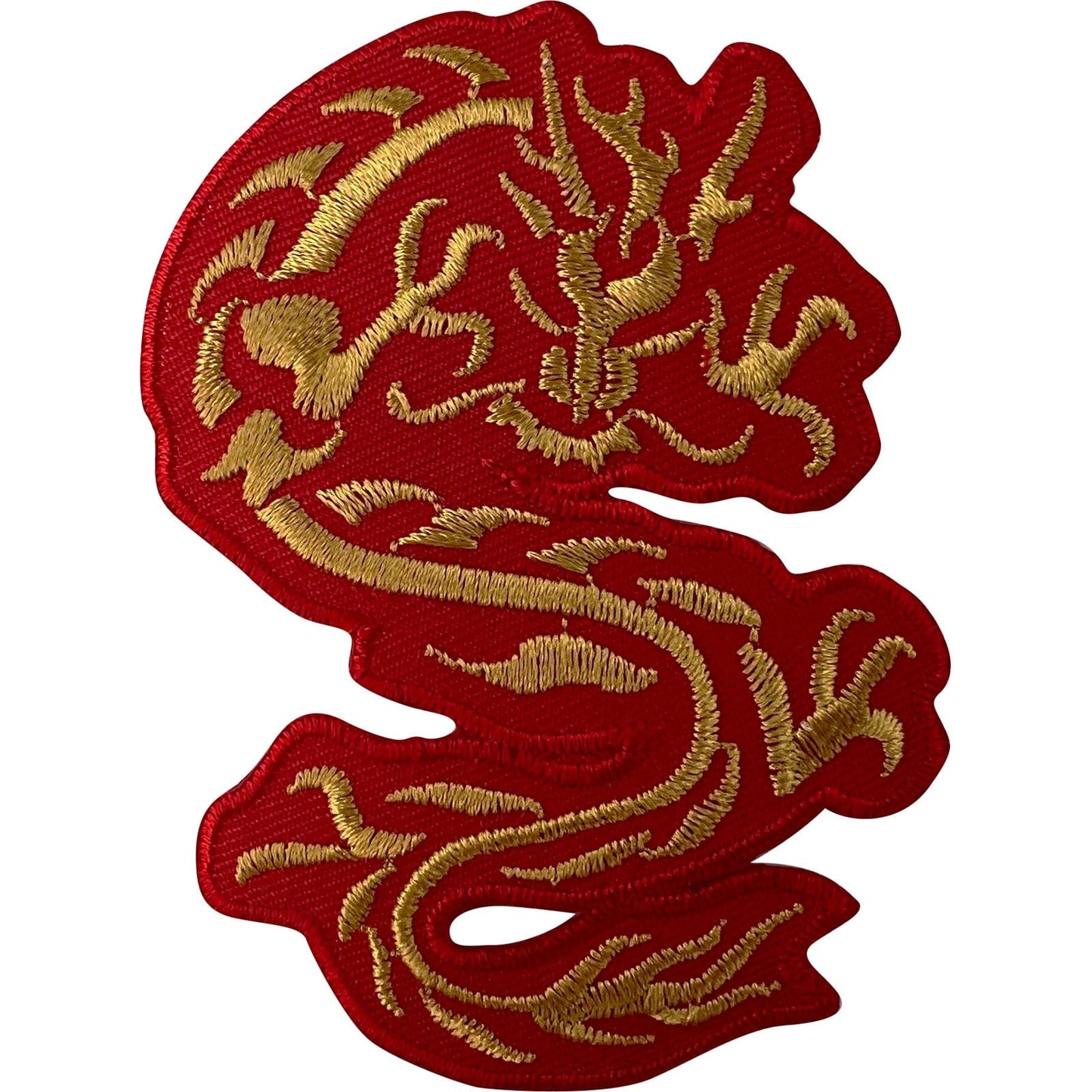 Red Gold Chinese Dragon Patch Iron Sew On Embroidery Badge Motif Decal Applique