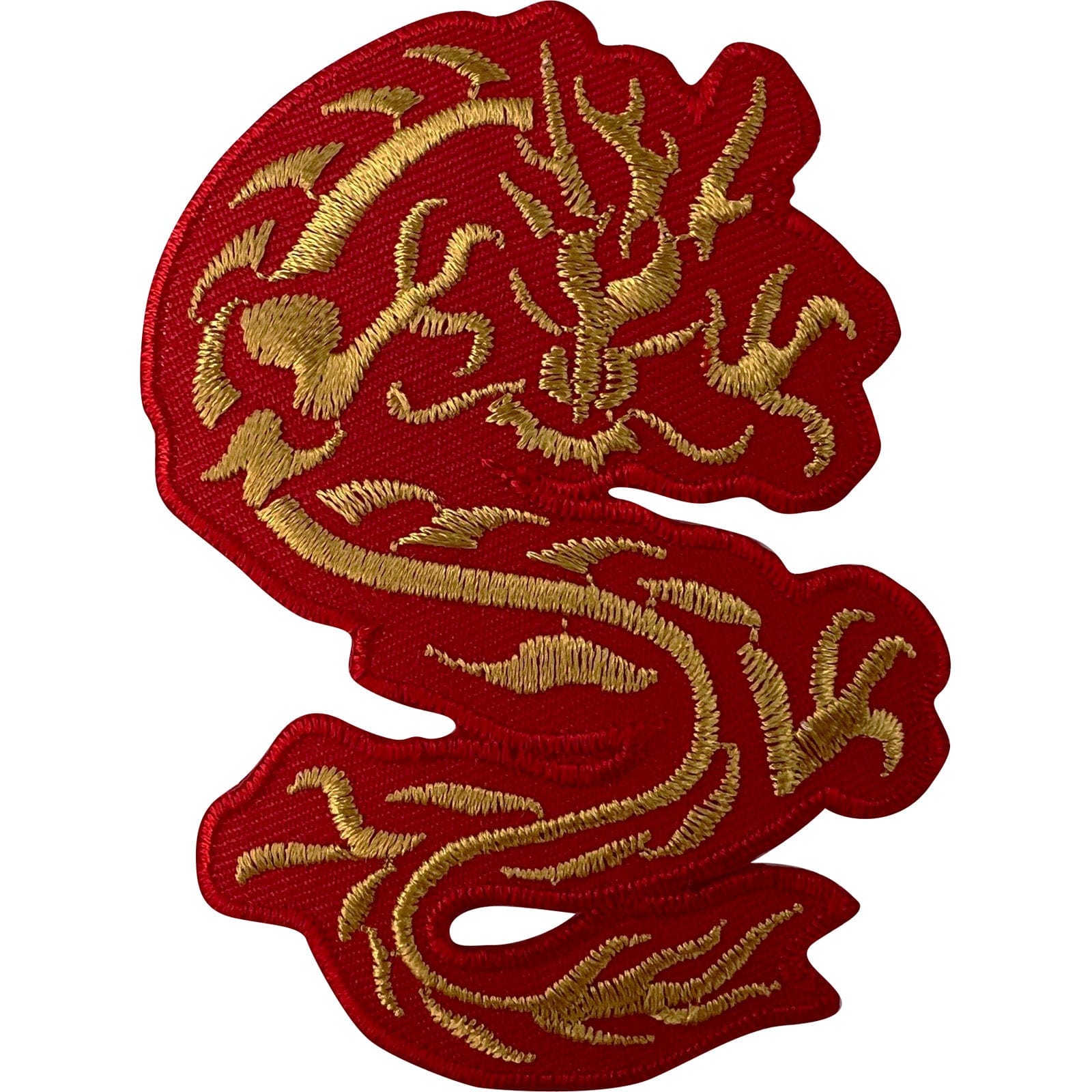 Red Gold Chinese Dragon Patch Iron Sew On Embroidery Badge Motif Decal Applique