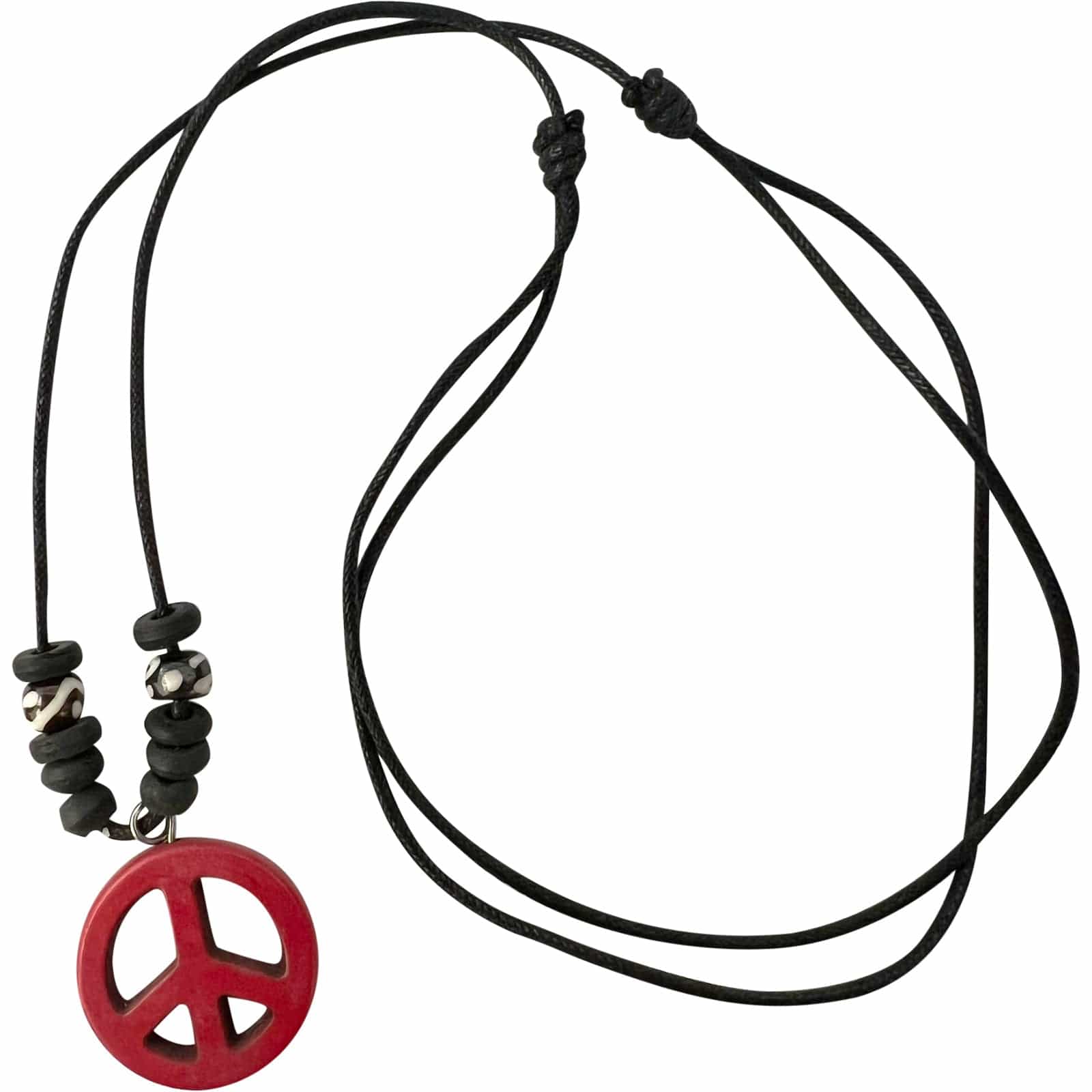 Red Peace Sign Symbol Pendant Necklace Black Cord Chain Mens Womens Jewellery