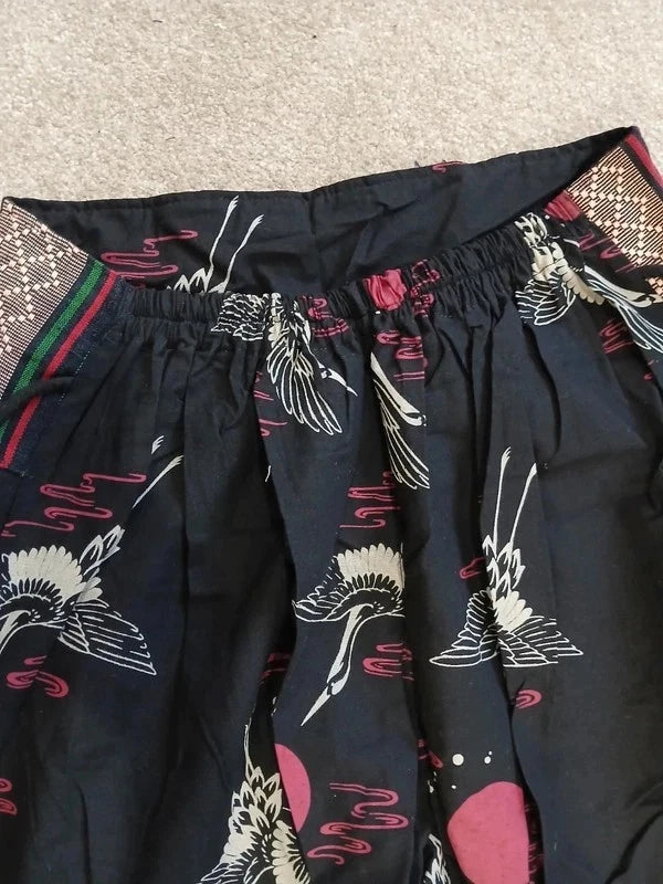 Red Sun Japan Bird Naka Palazzo Wide Leg Harem Pants Hippie Yoga Boho Trousers