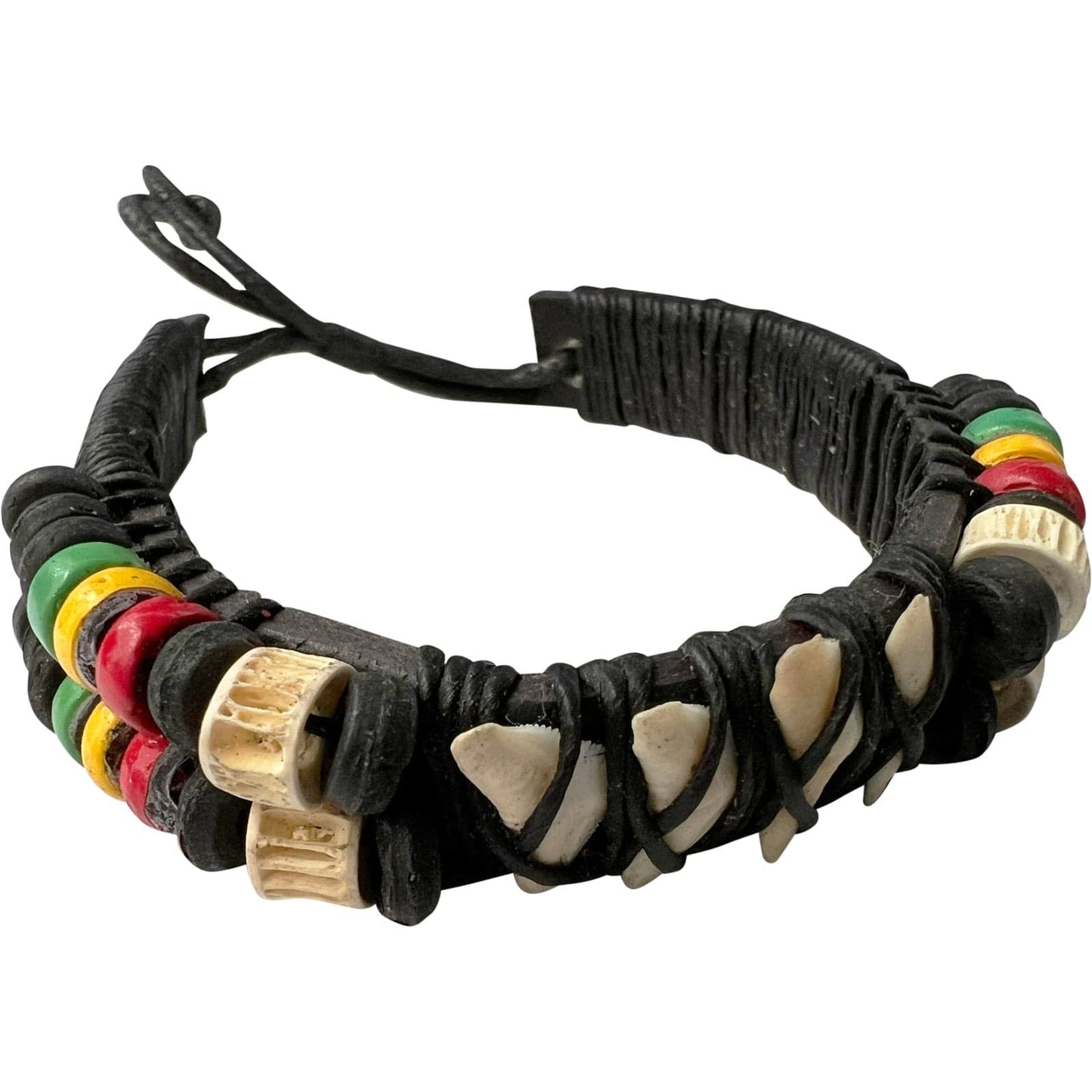 Shark Teeth Black Cotton Leather Bracelet Wristband Bangle Shark Tooth Jewellery