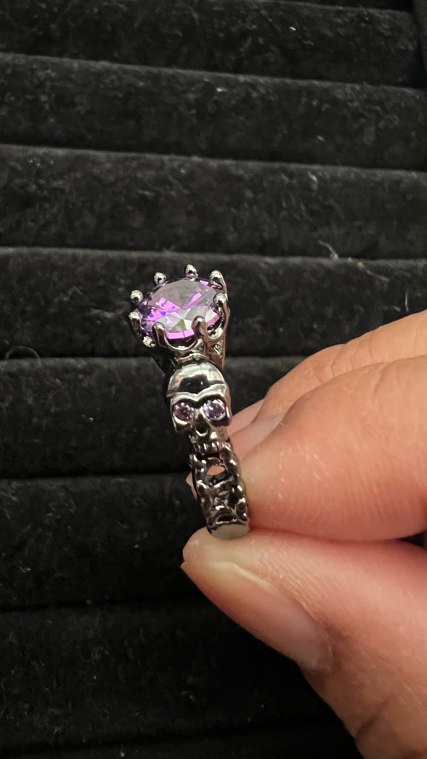 Skull King Crown Amethyst Crystal Gemstone Ring Gothic Punk Ring 18ct gold plated ring size 10