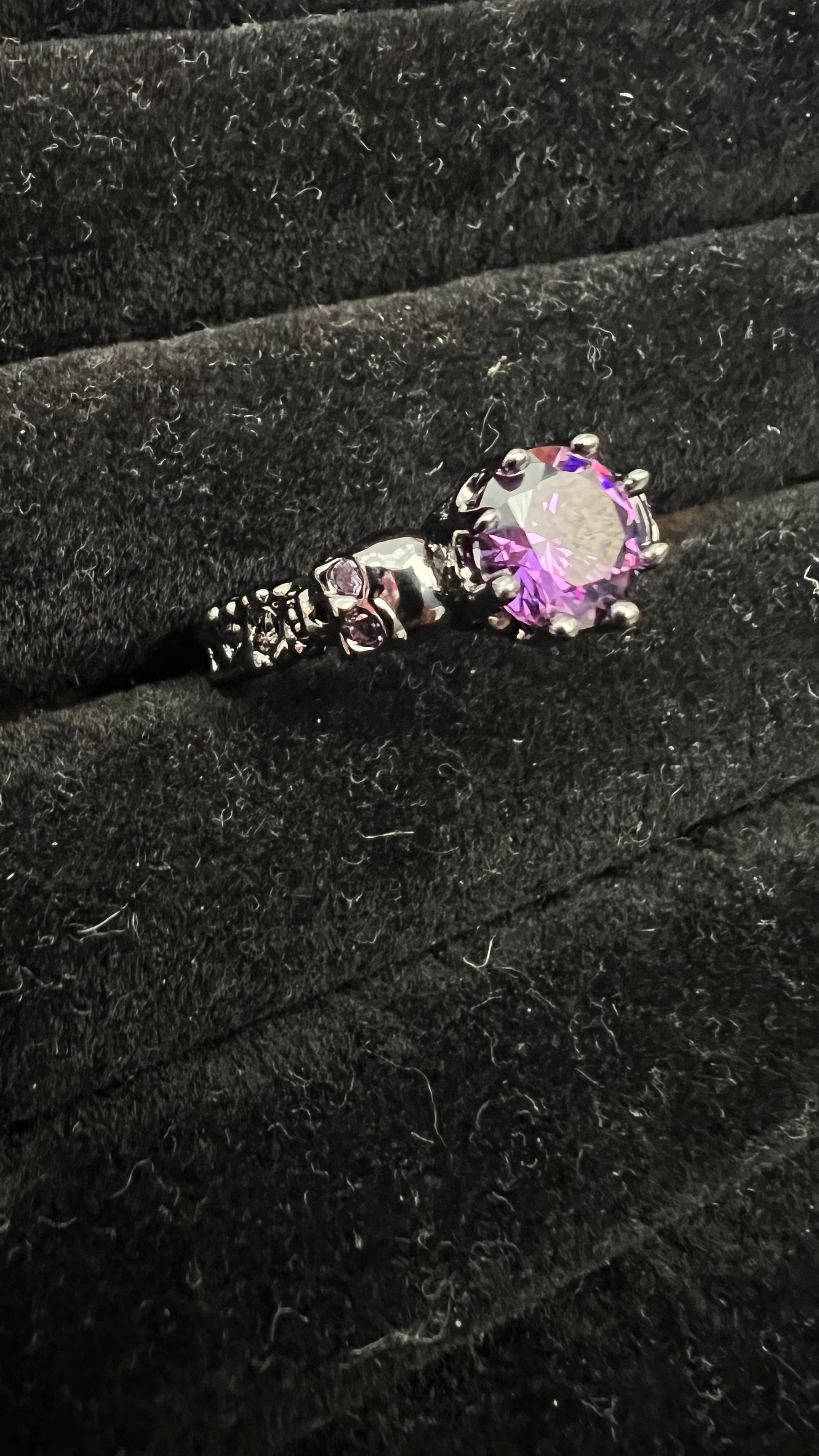 Skull King Crown Amethyst Crystal Gemstone Ring Gothic Punk Ring 18ct gold plated ring size 10