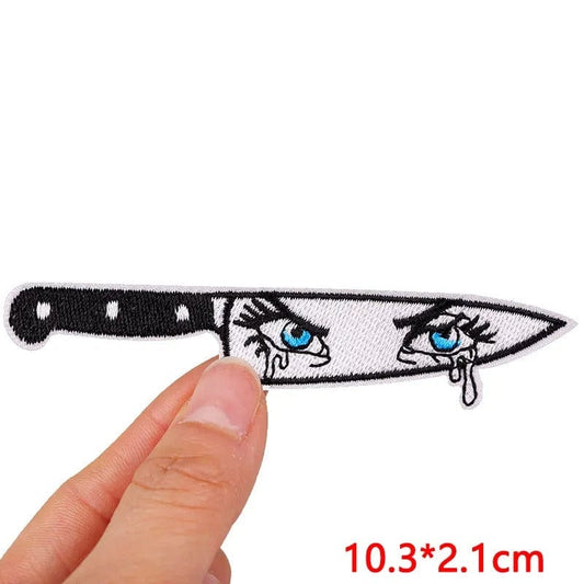 Tears Eyes Knife Embroidered Patch ironable Sew On Garment Cap Woven Motif Badge