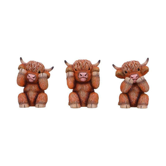 Three Wise Highland Cow Figurines 9.6cm