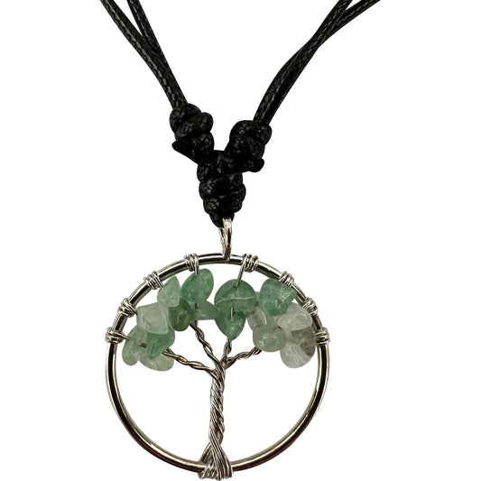 Tree Of Life Green Aventurine Quartz Crystal Pendant Necklace Chain Jewellery