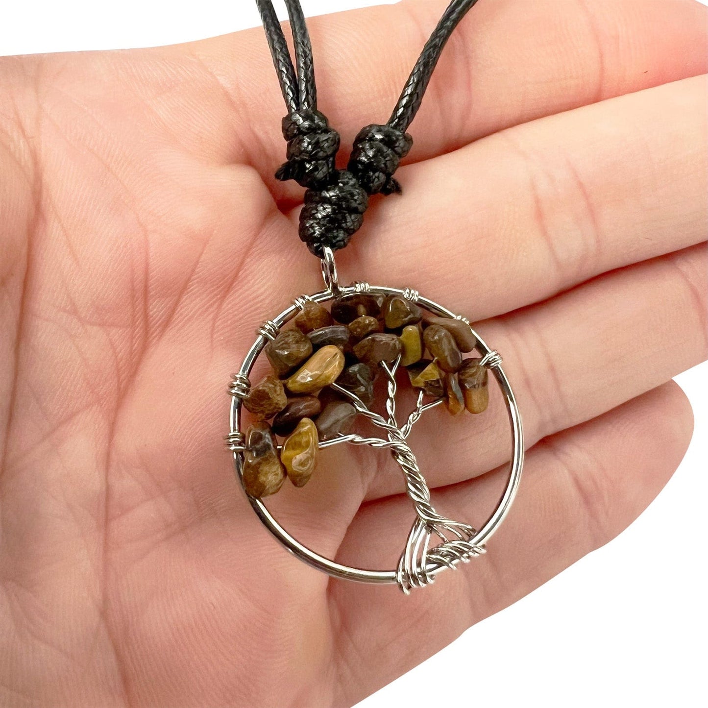 Tree Of Life Tiger Eye Pendant Necklace Cord Chain Womens Mens Crystal Jewellery
