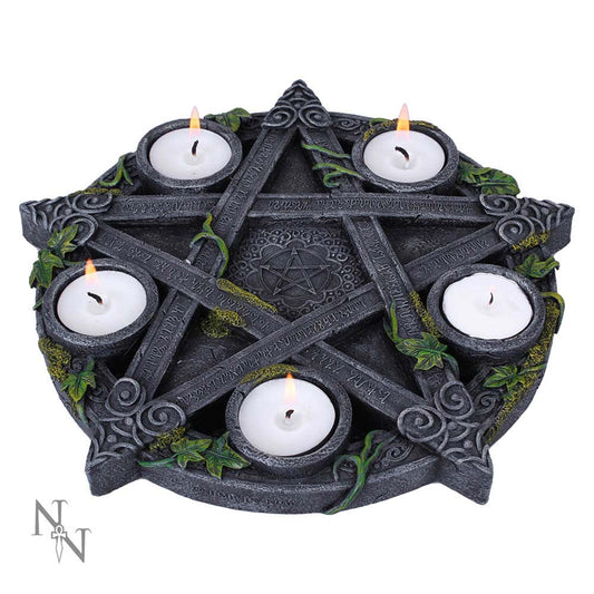 Wiccan Pentagram Tea Light Holder Gothic Witch Candle Holder