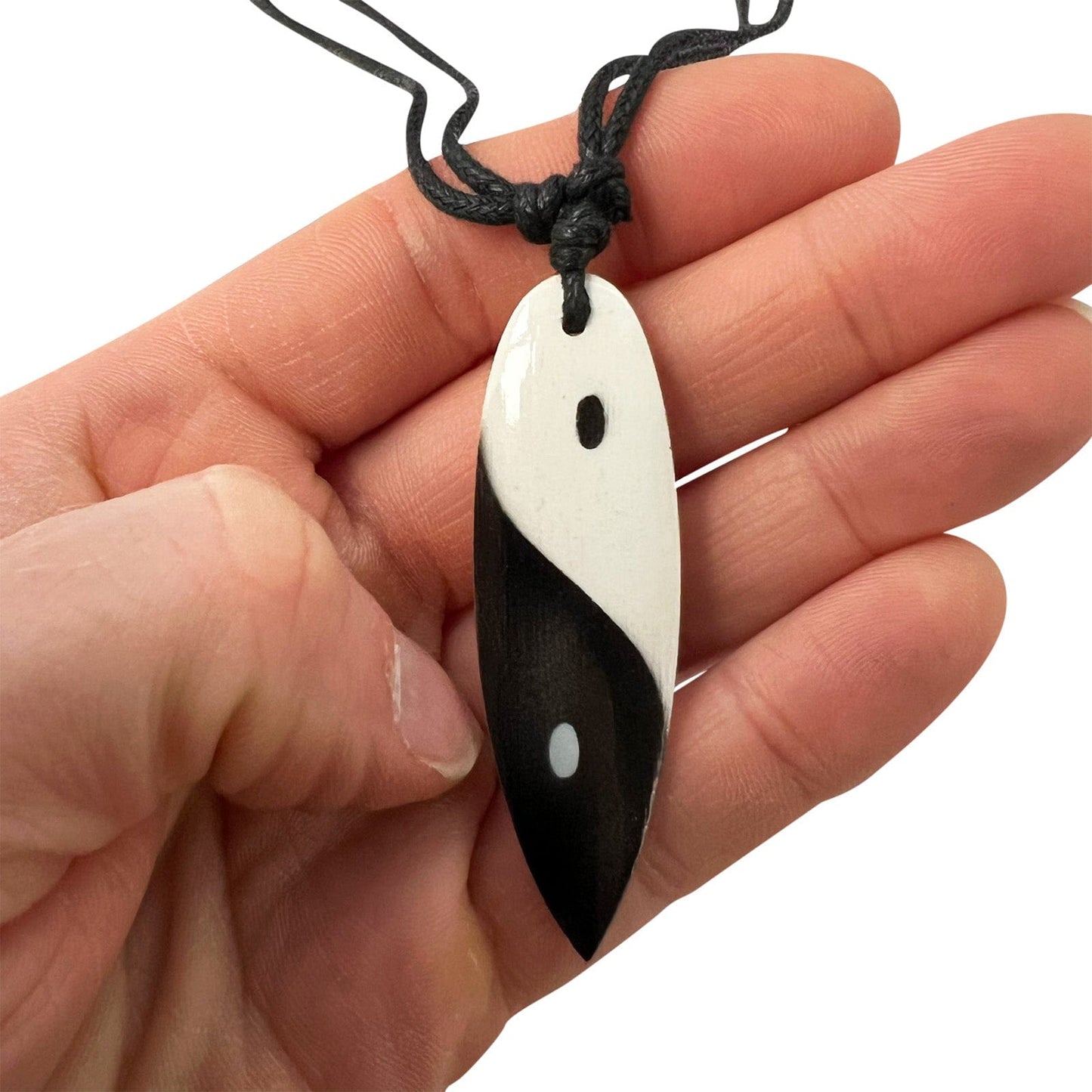 Yin and Yang Surfboard Pendant Necklace Black Cord Chain Mens Womens Jewellery