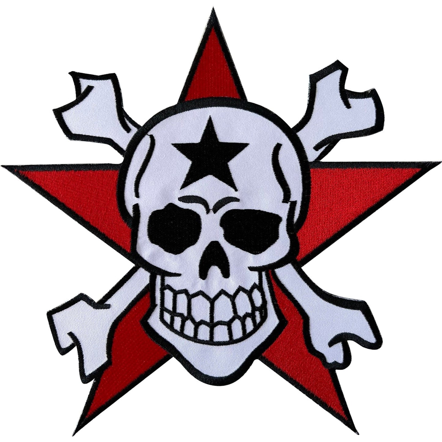 Big Large Skull Crossbones Red Star Patch Iron Sew On Jacket Embroidered Badge