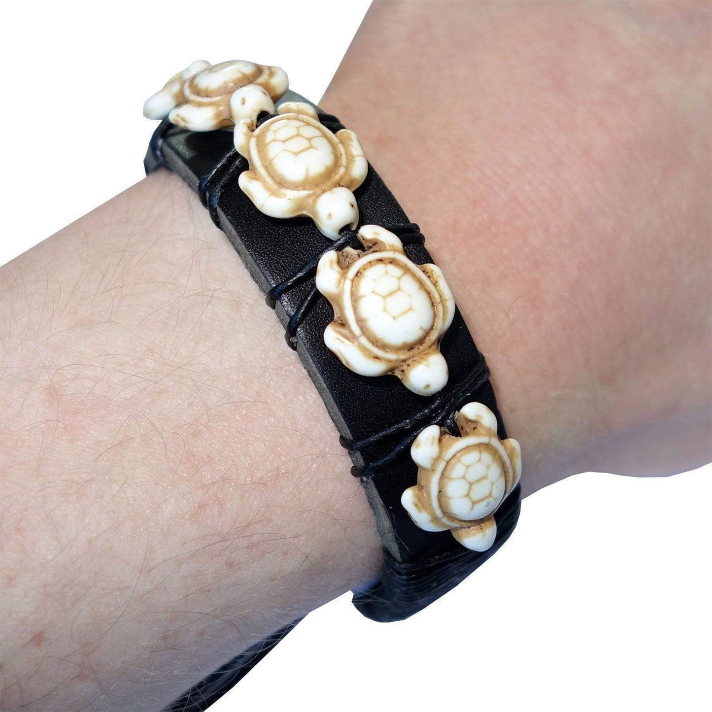 Black Leather Turtle Wristband Bracelet Bangle Mens Womens Ladies Boys Jewellery