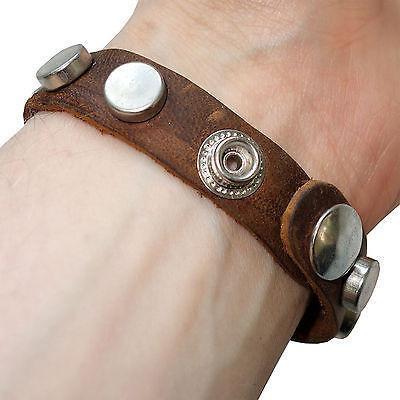 Brown Leather Bracelet Silver Tone Studs Wristband Bangle Mens Womens Jewellery