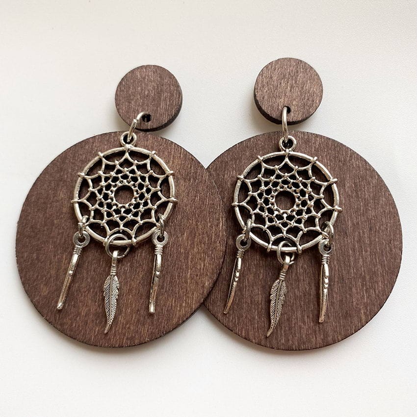Dreamcatcher Wood Stud Earrings