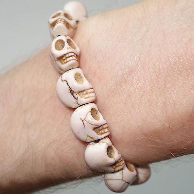 Elastic Cream Skull Charm Bead Bracelet Wristband Bangle for Men Women Boys Girl Elastic Cream Skull Charm Bead Bracelet Wristband Bangle for Men Women Boys Girl