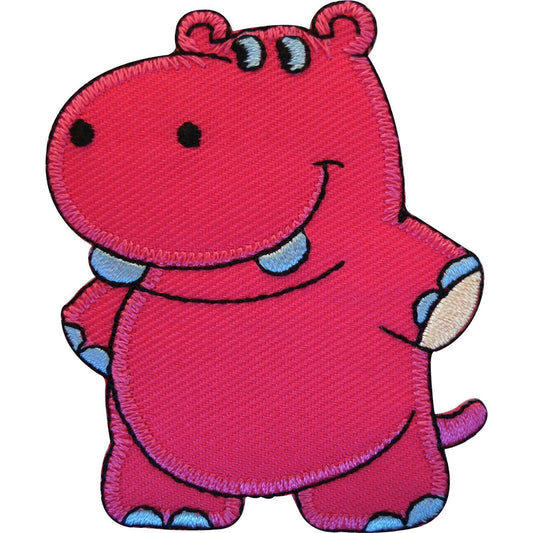 Embroidered Hippo Iron On Badge Sew On Patch Hippopotamus Embroidery Applique