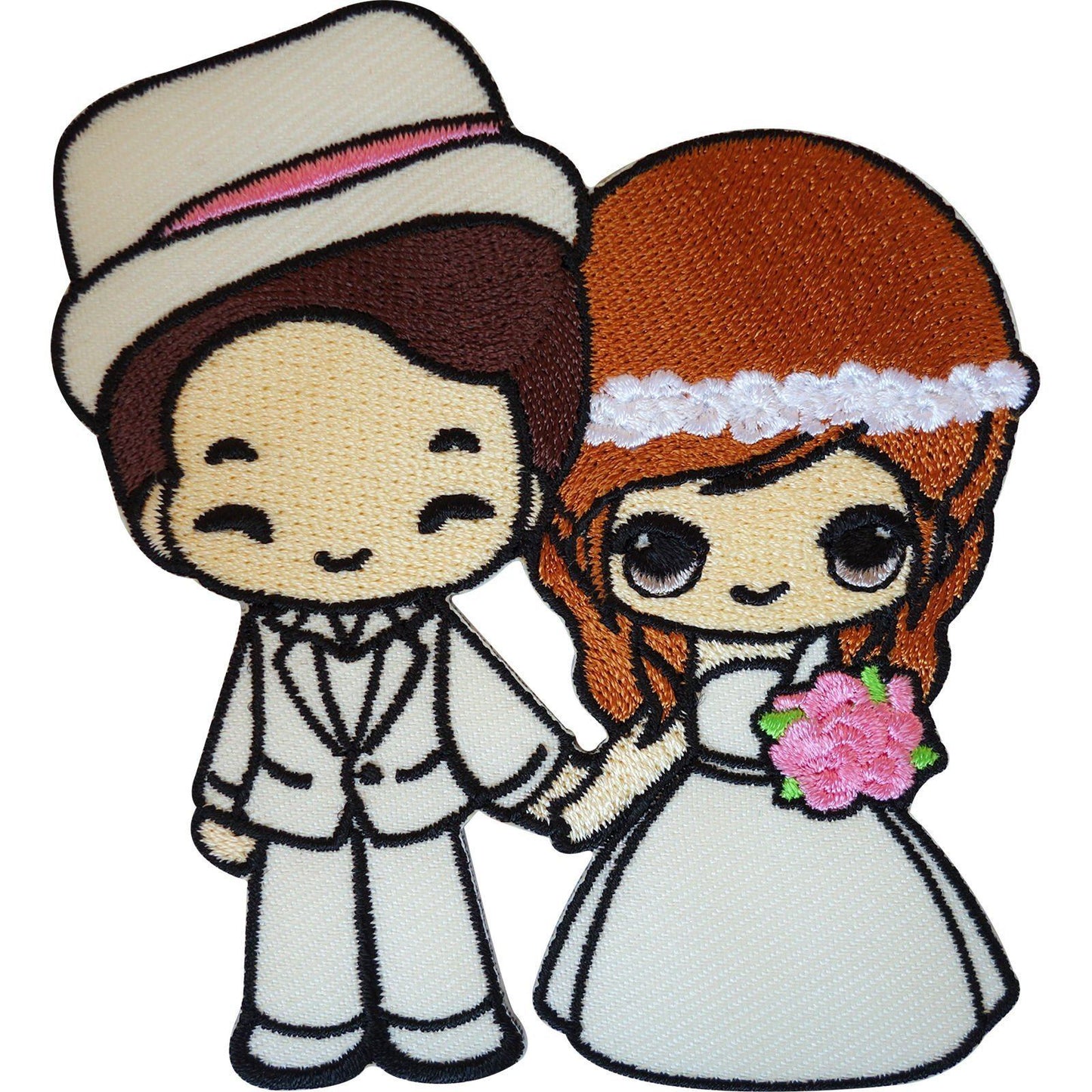 Embroidered Iron On Wedding Patch Sew On Badge Bride in Dress Groom in Hat Decor