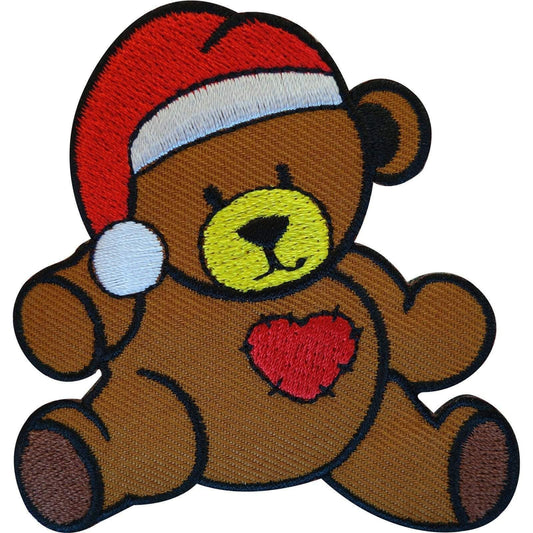 Embroidered Teddy Bear Iron On Patch Sew On Badge Christmas Love Heart Santa Hat
