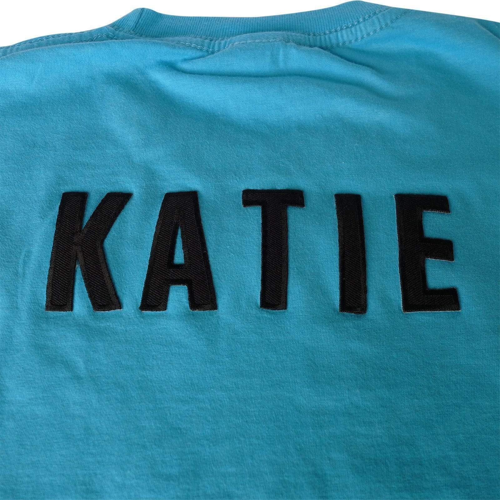 KATIE Name Patch Embroidered Letters Tag Label Badge Iron Sew On Clothes T Shirt