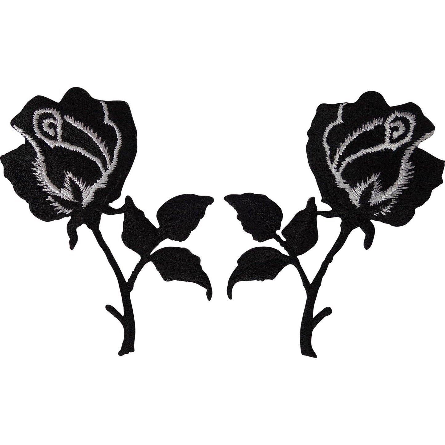 Pair of Black Rose Patches Iron Sew On Jacket T Shirt Jeans Flower Patch Badge