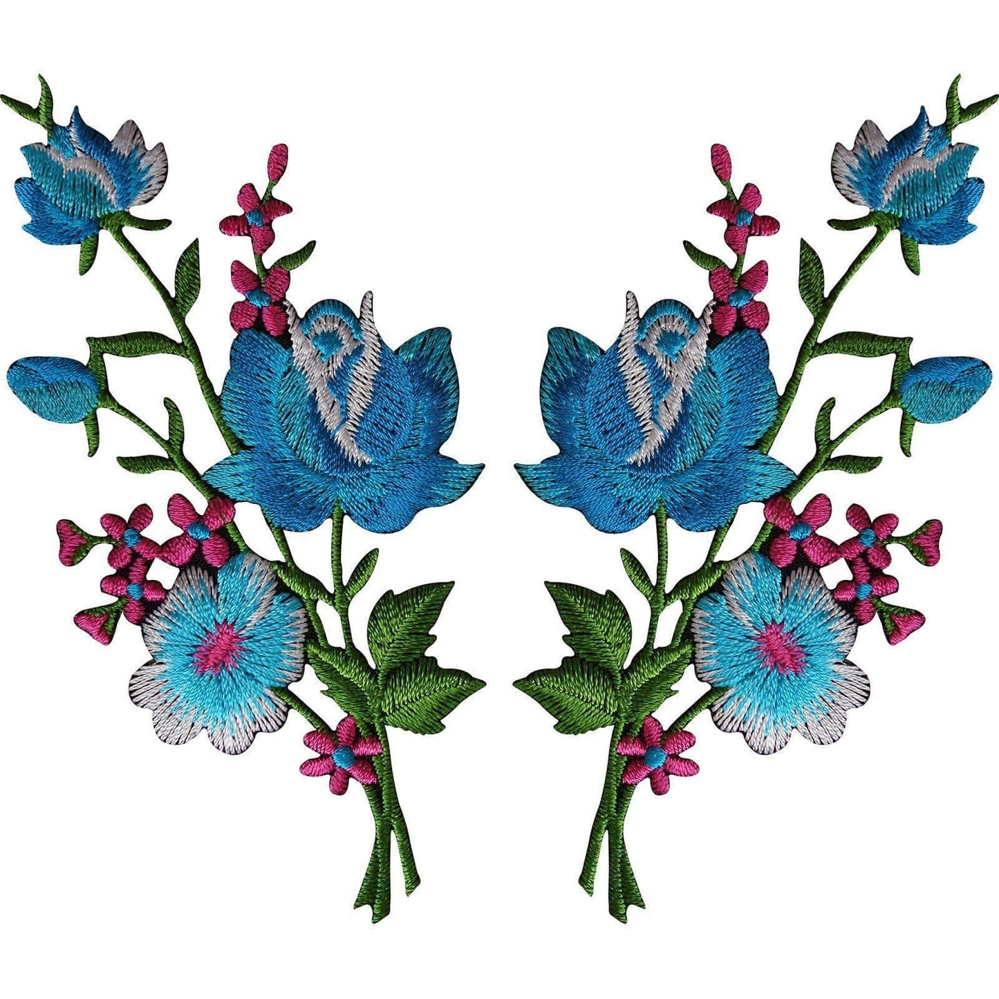 Pair of Flower Embroidered Patches Iron Sew On Floral Patch Craft Applique Motif