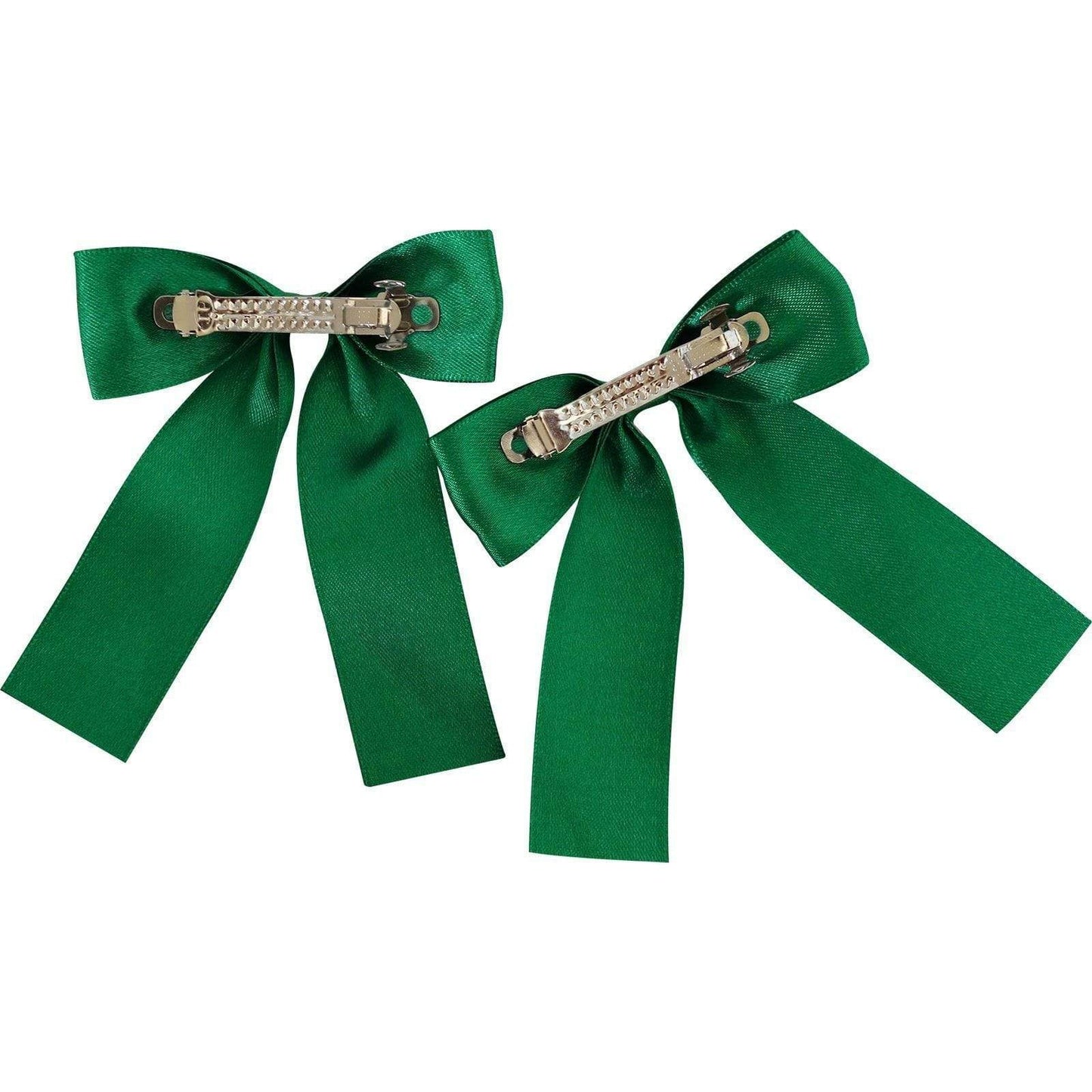 Pair of Green Hair Bow Ribbon Clips Grips Girls Childrens Kids Bows Accessories