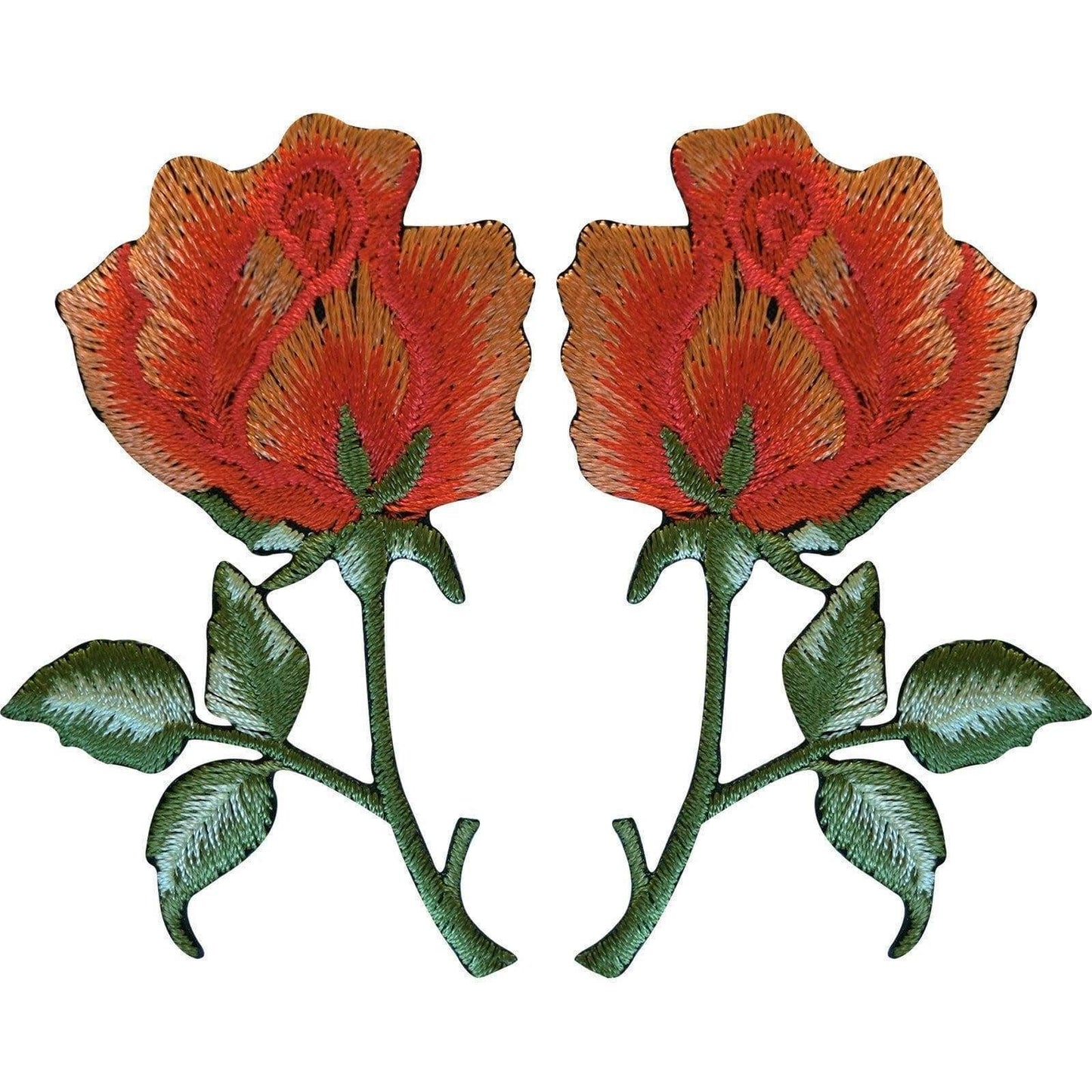 Pair of Peach Orange Roses Patches Iron On Sew On Embroidered Rose Flower Patch