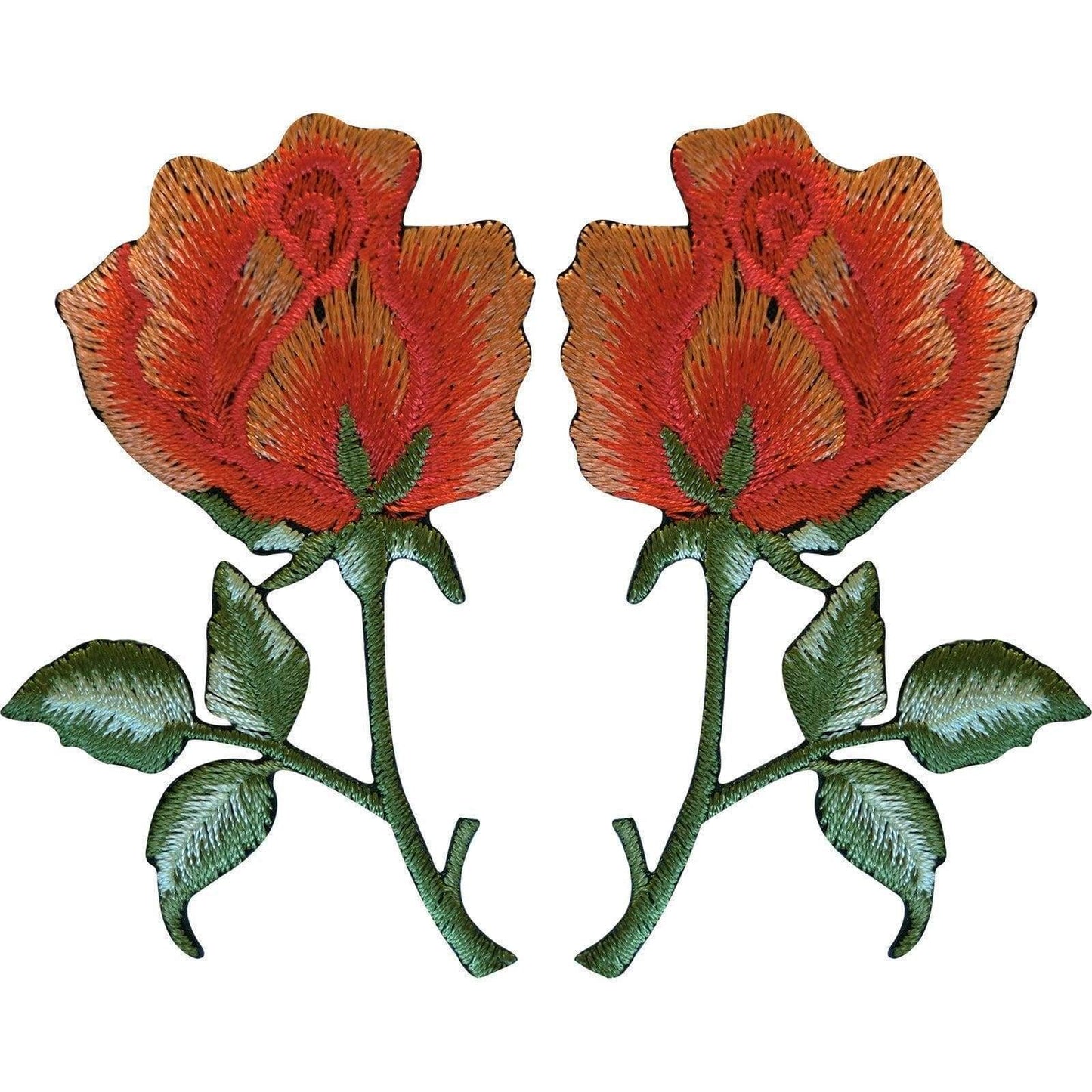 Pair of Peach Orange Roses Patches Iron On Sew On Embroidered Rose Flower Patch