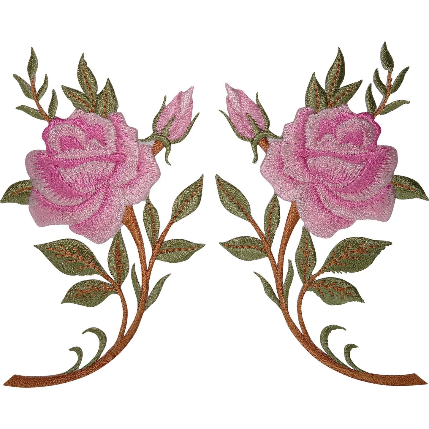 Pair of Pink Rose Flower Patches Iron Sew On Cloth Embroidered Patch Badge Roses