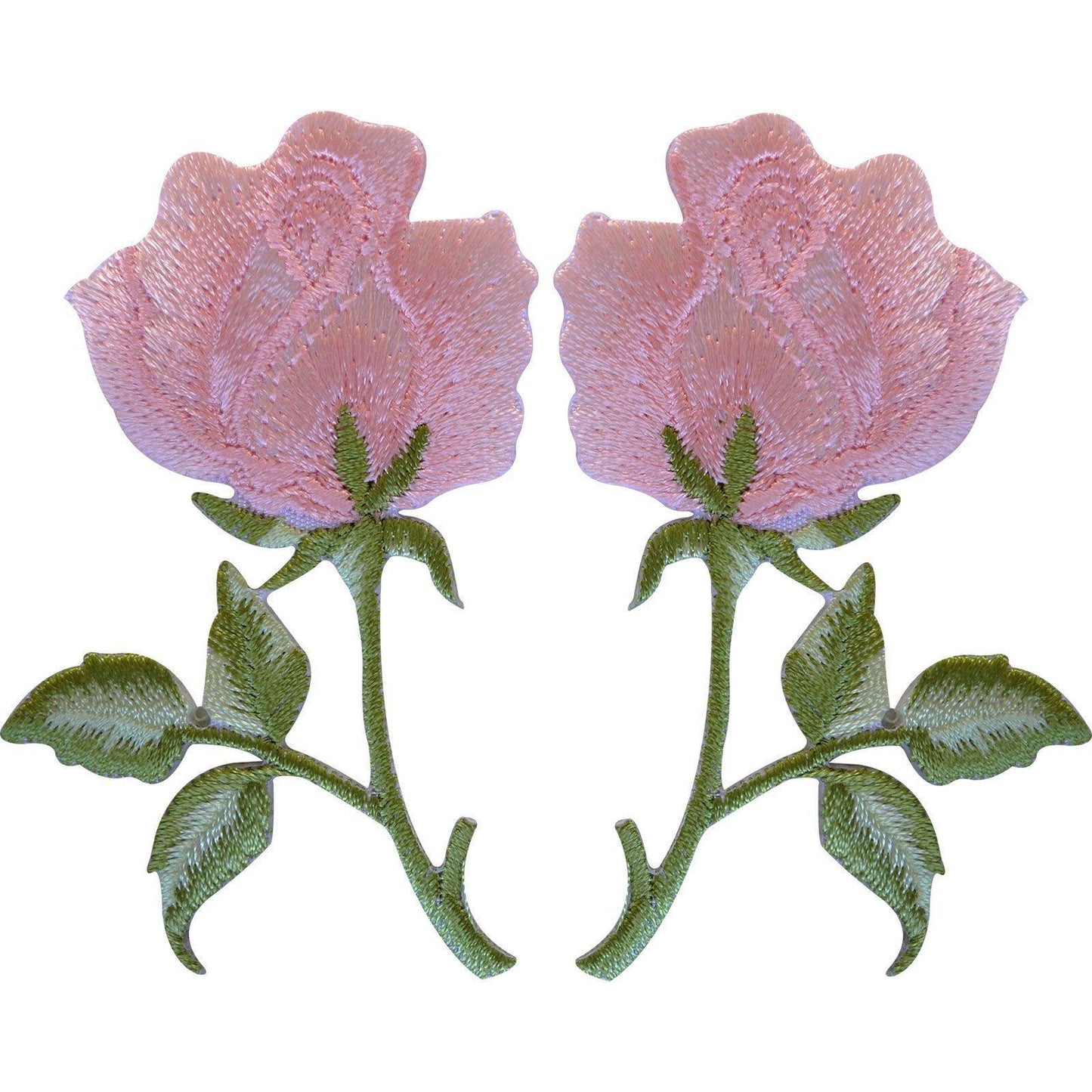 Pair of Pink Roses Patches Iron On / Sew On Embroidered Rose Flower Patch Badge